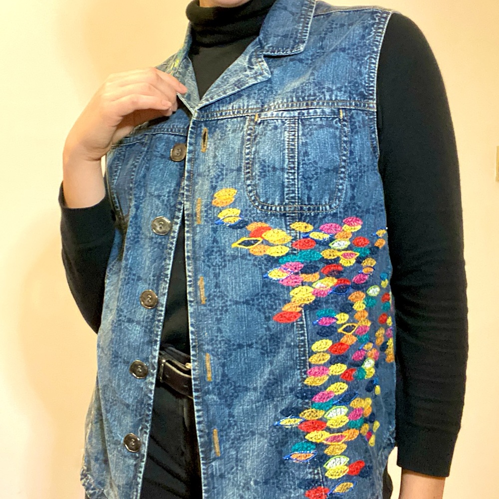 Embroidered Jean Patterned Vest - Picture 1 of 8
